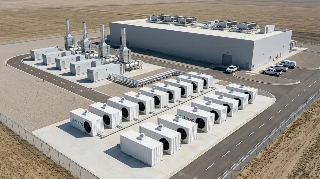 Modular Solaq systems on shared piping next to an industrial plant